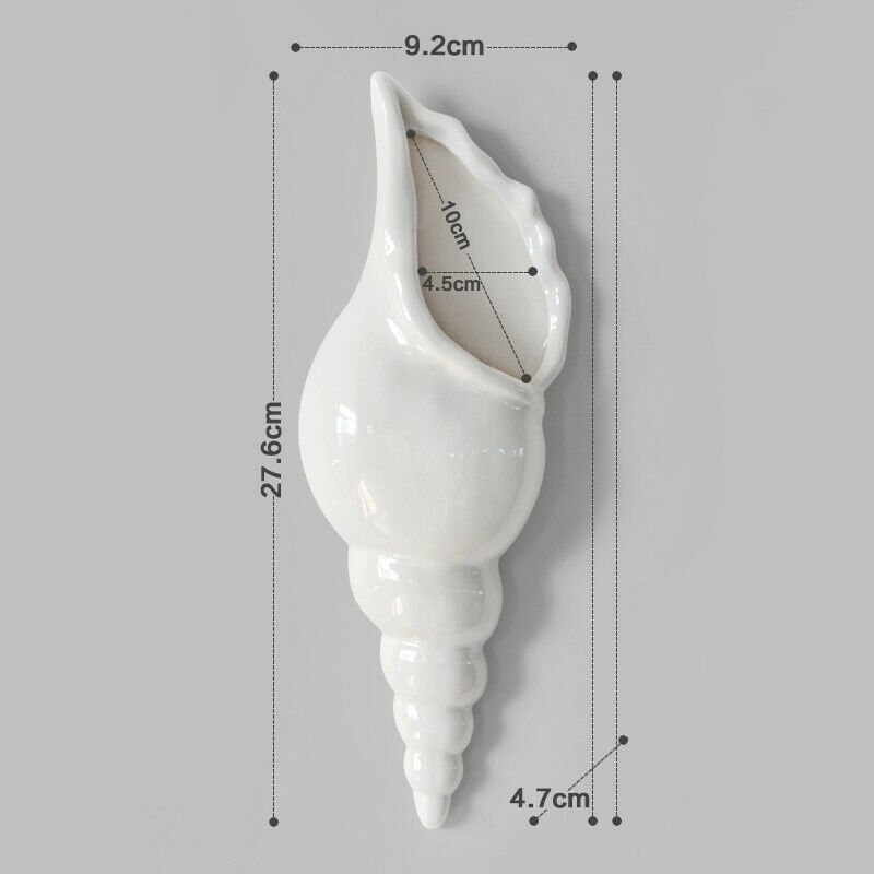 Modern White Ceramic Sea Shell Conch Flower Vase Wall Hanging Home Decor LivinB7