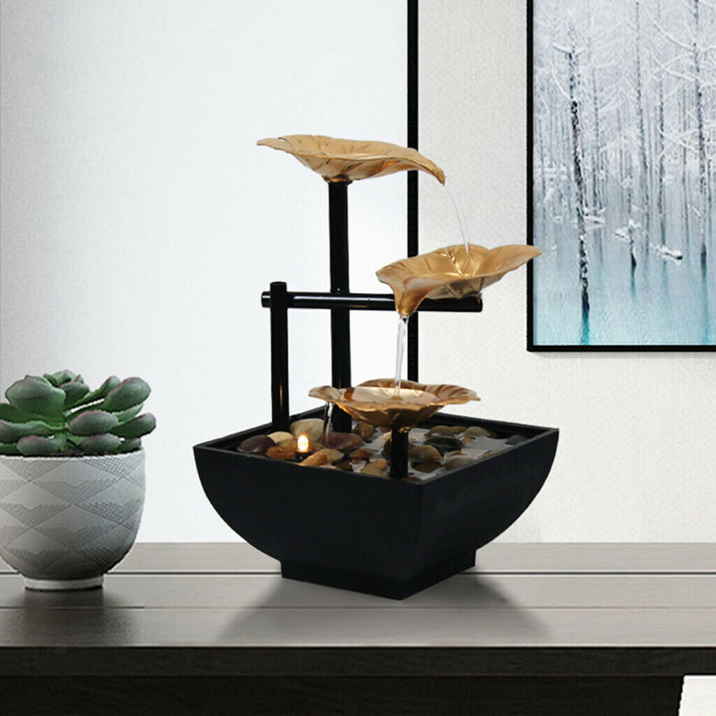 Lotus Indoor Fountain Water Feature Lights Feng Shui Meditation Home Crafts