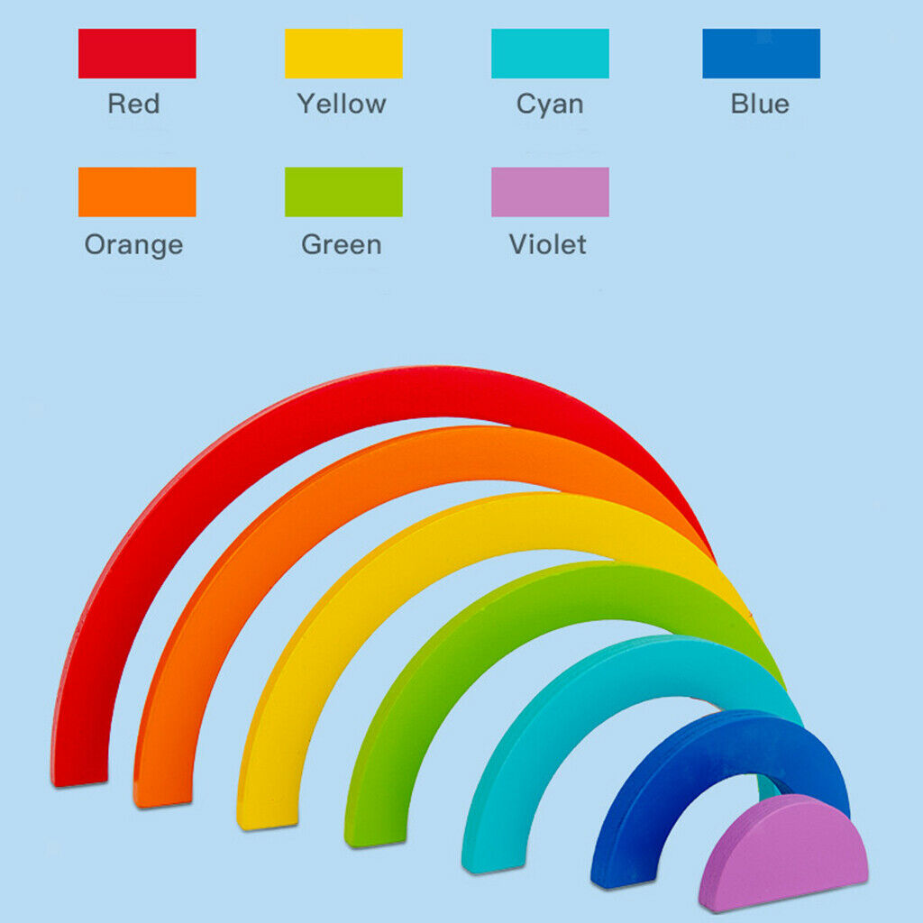 7x Rainbow Wooden Rainbow Blocks Creative Building Stacking for Learning Toys