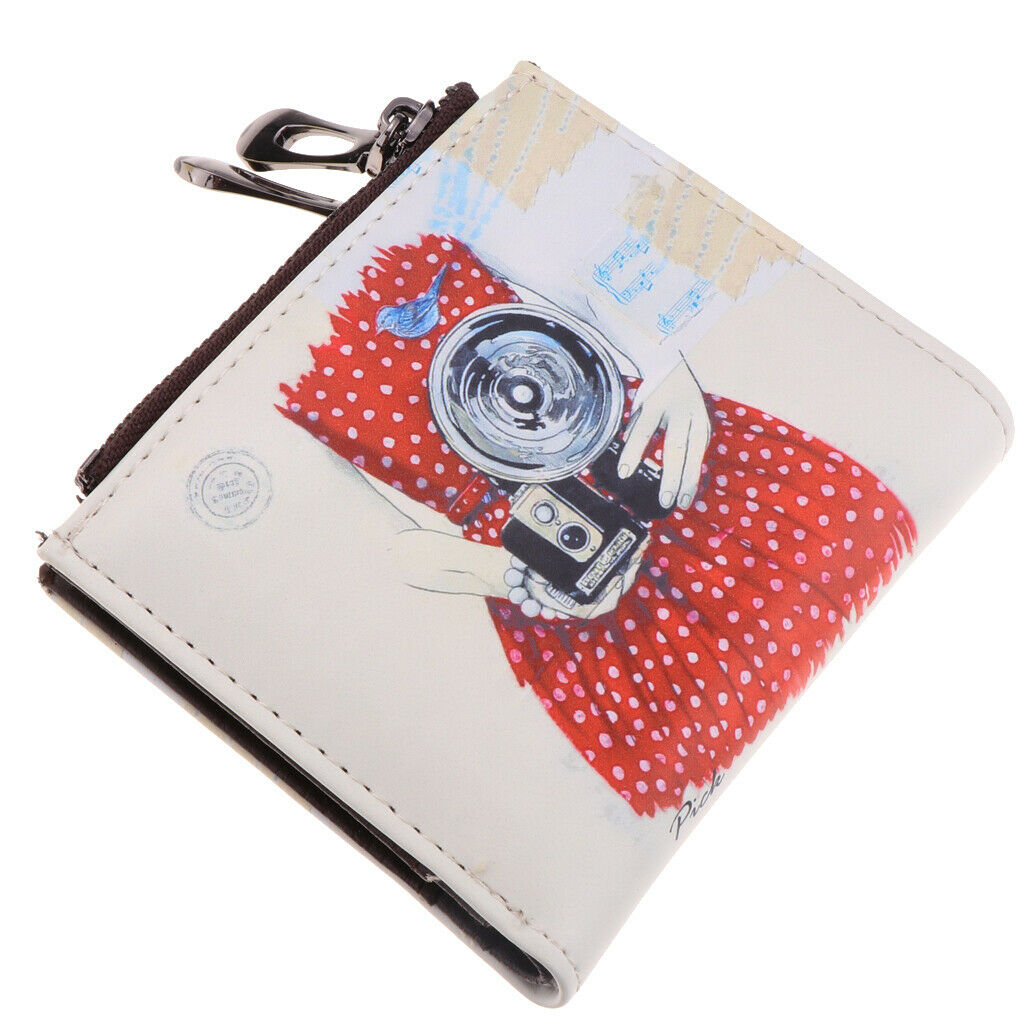 Women Girls PU Leather Purse Cartoon Clutch Coin Bag Bifold Wallet Camera