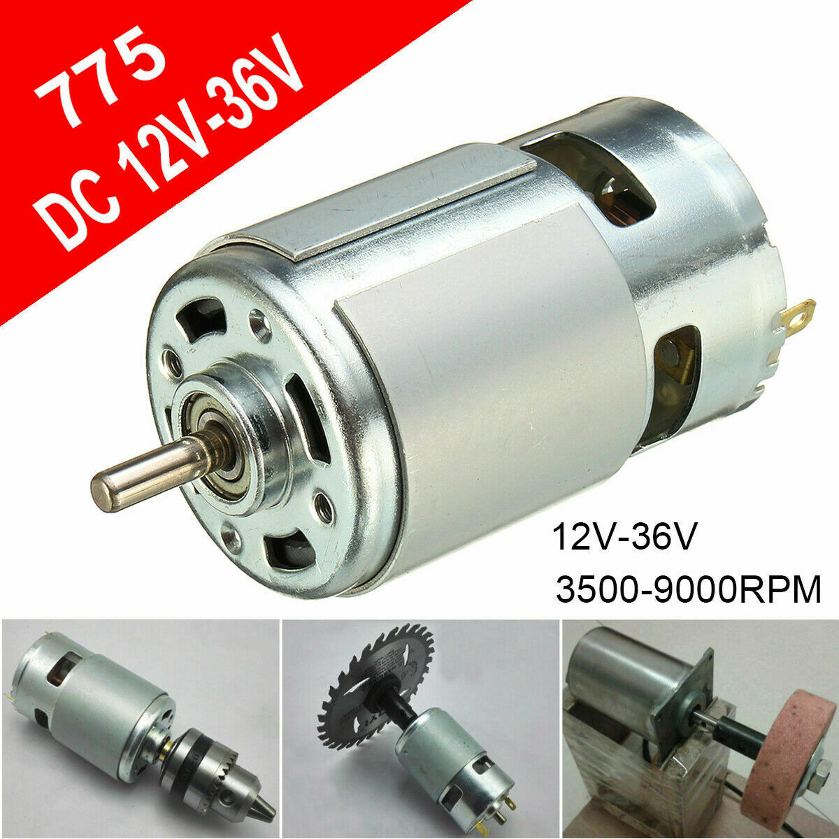 Large Torque High Power RS775 DC 6V-24V 3500-8300RPM Motor Ball Bearing