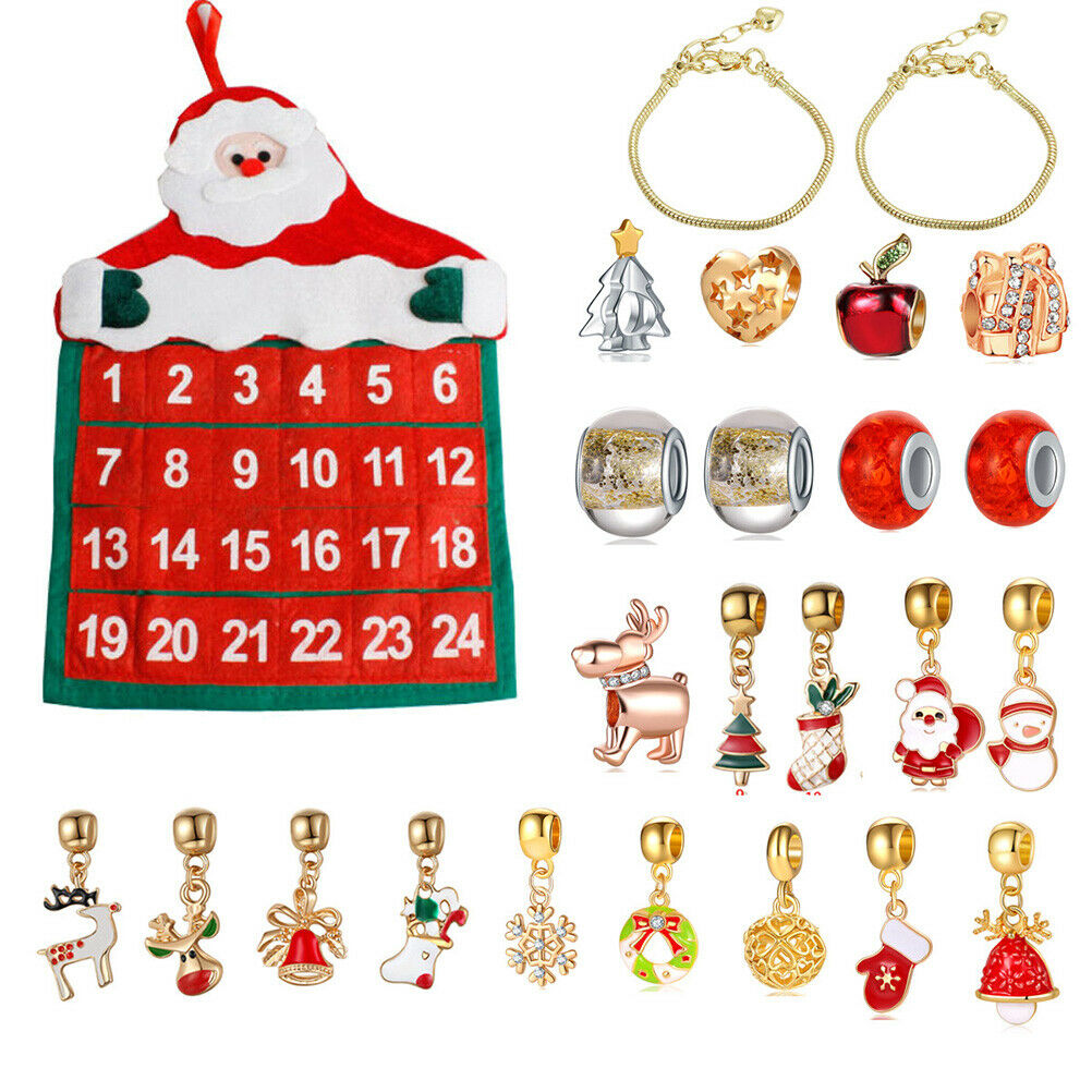 Christmas Advent Calendar Gift for Kids Jewelry Calendar Bracelet Beaded Charms