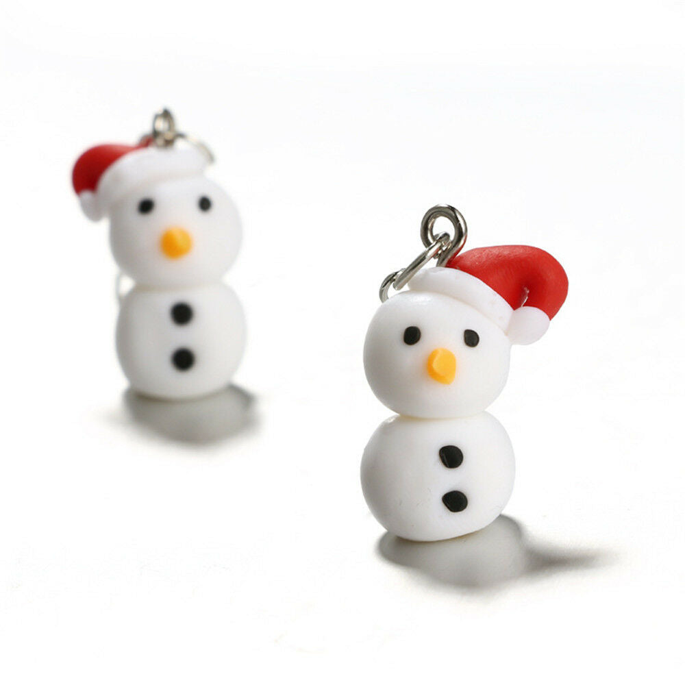 New Christmas Snowman Pendant Handmade Soft Pottery Earring Polymer Clay Jewelry
