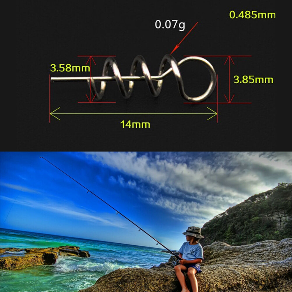 100pcs Soft Lure Baits Hook Pin Spring Fixed Lock Fishing Screw Needle Worm DD