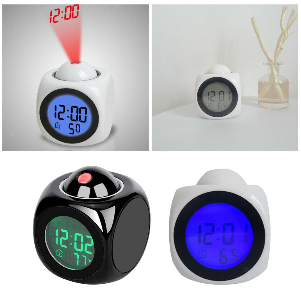 Colorful Backlight Alarm Digital Projector Projection Clock Black
