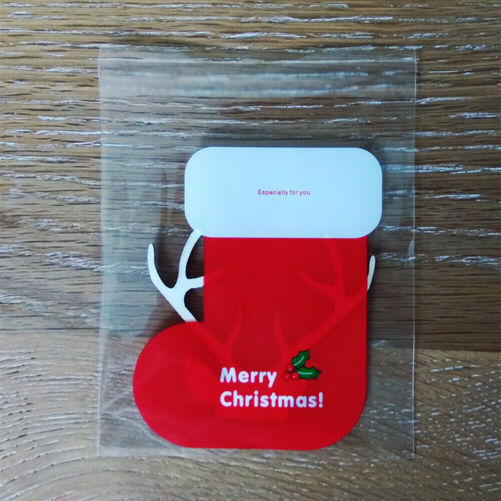100 Pcs Christmas Socks Cookie Bakery Candy Biscuit Treat Gift Plastic Bag