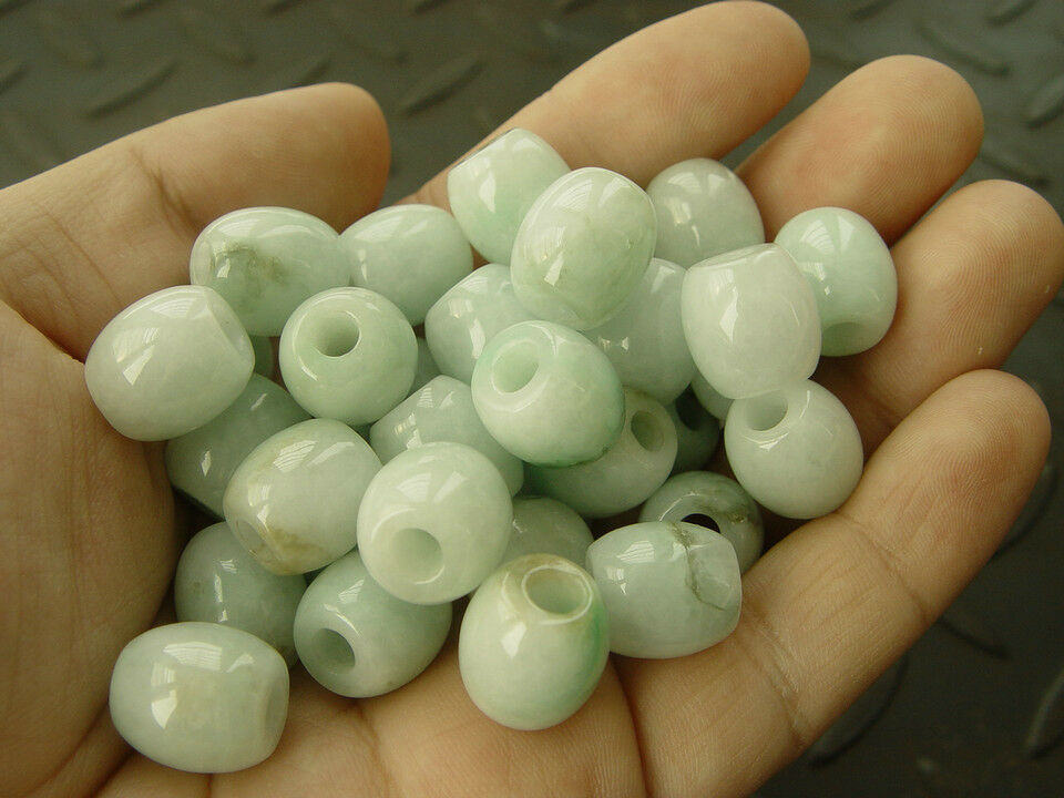 5Pcs 100% Natural Grade A JADE Jadeite Green 13mm Loose Bead Barrel beads AA++