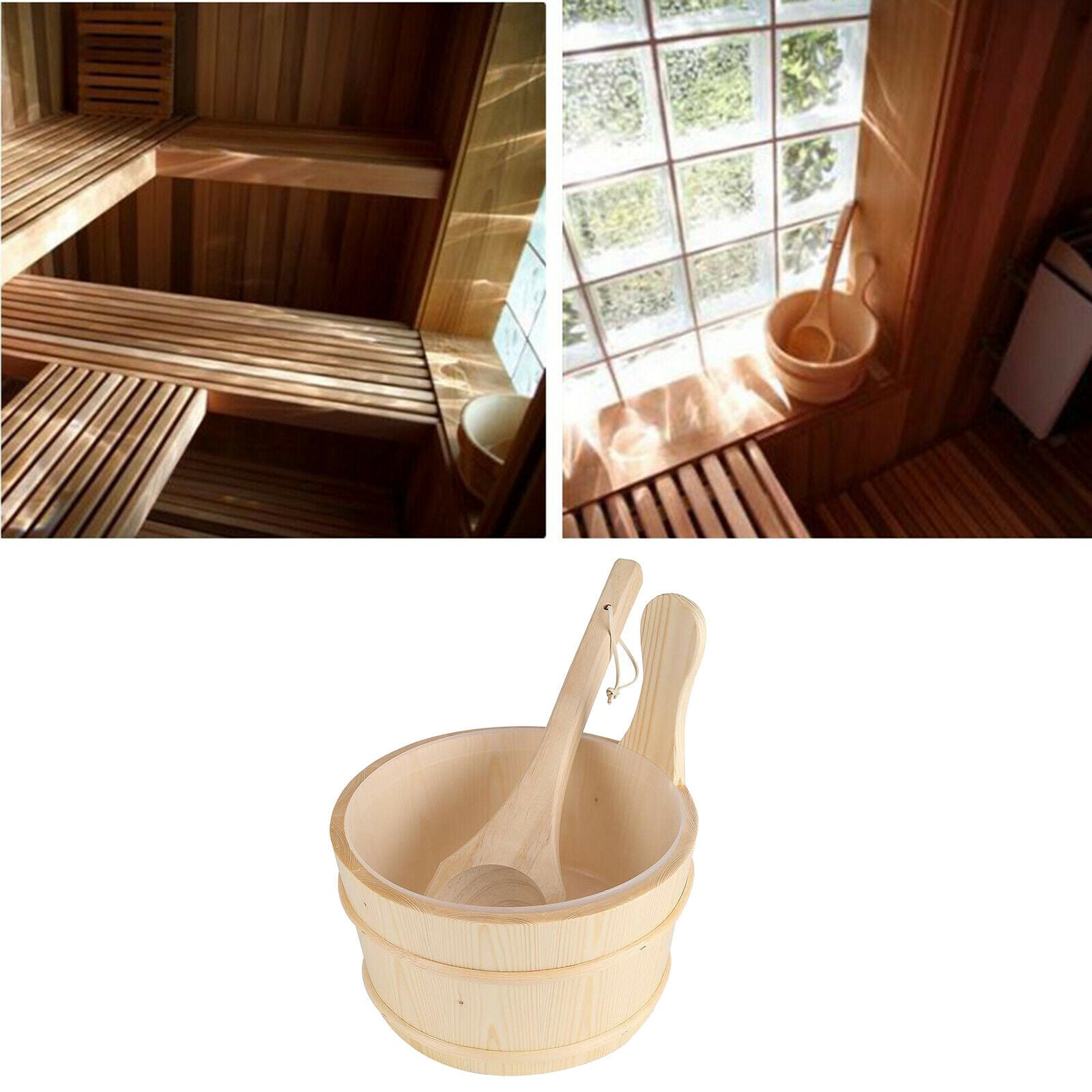 4 Liter Wood Sauna Bucket and Ladle with Liner Hand-crafted Sauna Steaming