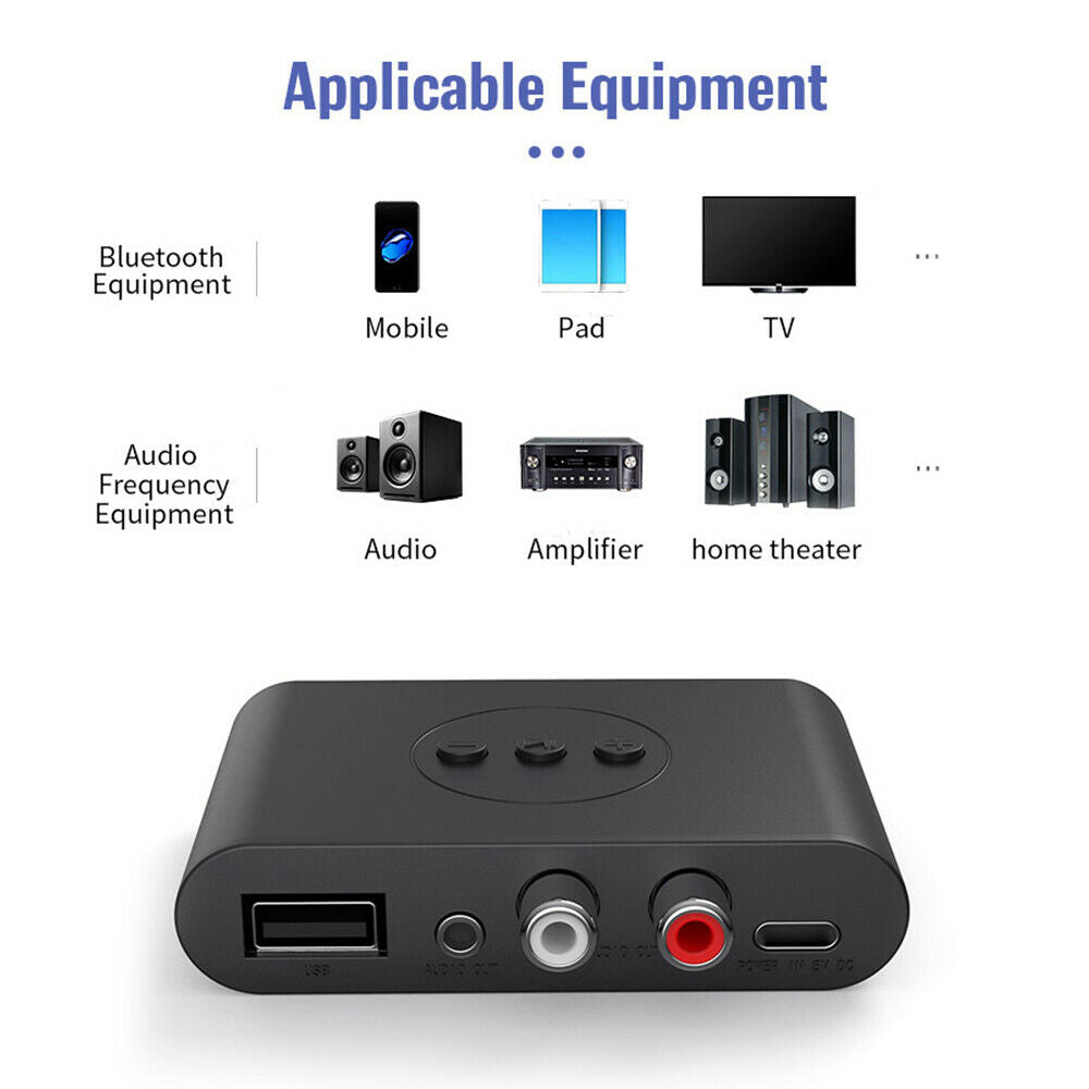 Bluetooth 5.2 Audio Receiver U Disk RCA 3.5mm AUX Jack Stereo Music Adapter