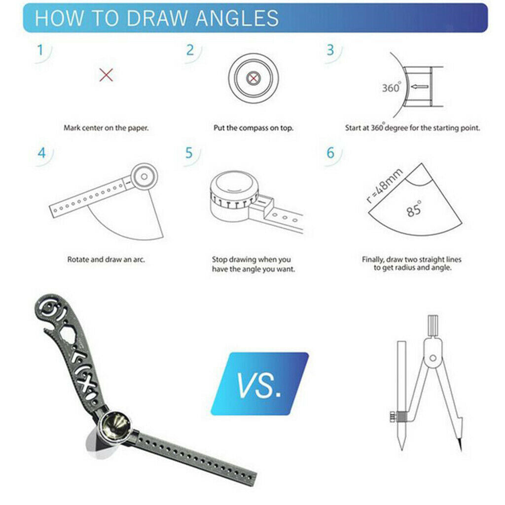 Versatile Ruler Mini Compass Protractor Combo