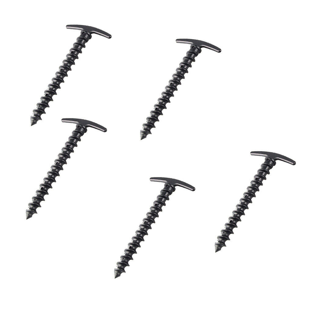 5pcs Black Plastic Spiral Camping Awning Tent Anchor Ground Stakes Pegs Pins