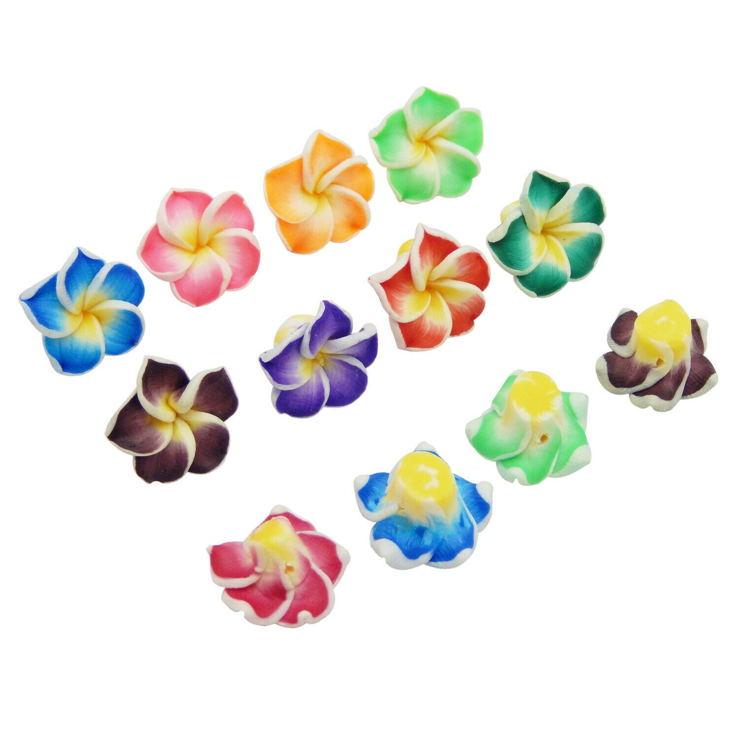 20 PCS Plumeria Frangipani Flower Polymer Clay Bead Hawaiian Bracelet Craft 15mm