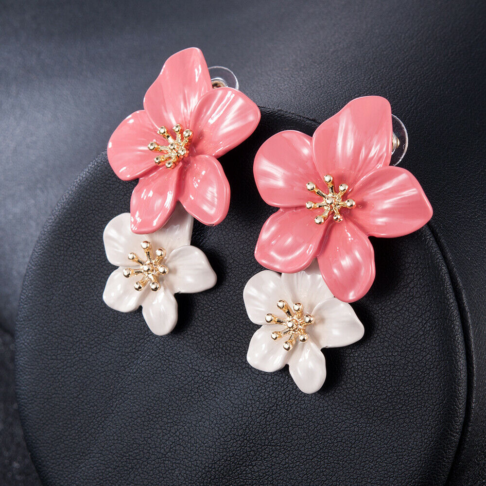 Lovely Women Geometric Flower Earrings Crystal Ear Drop Dangle Stud Jewelry Gift