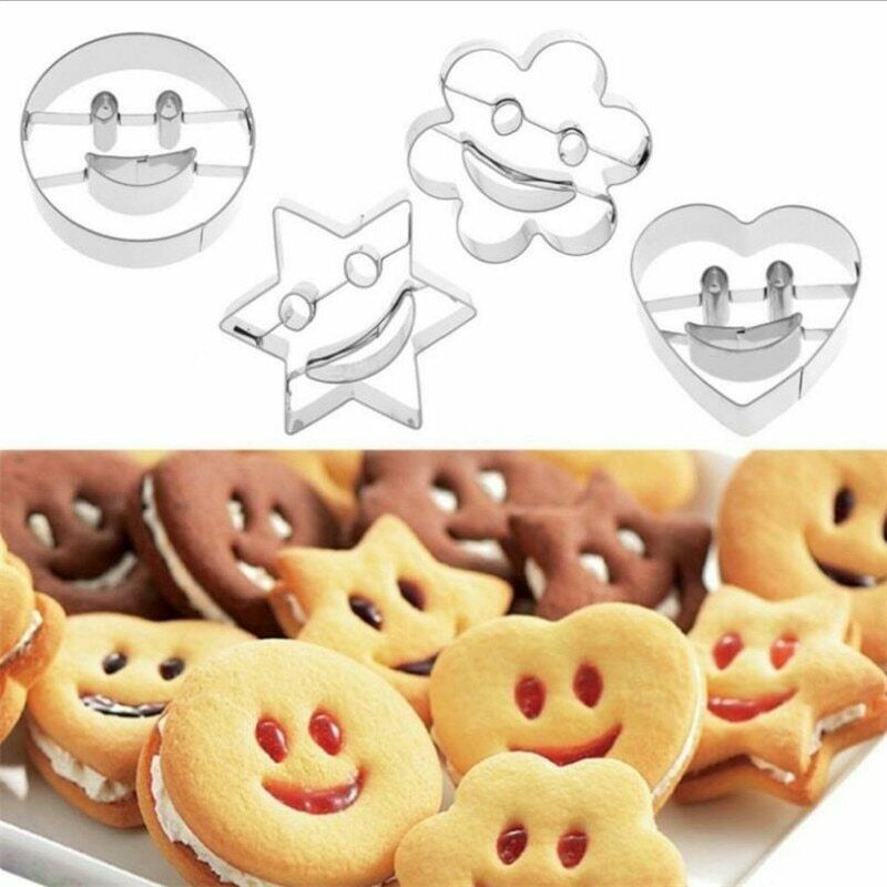 Pack Of 4 Stainless Steel smiley Shape   Cookie Cutter Mould
