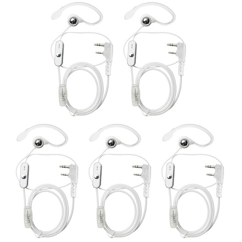 5Pc 2 Pin Earhook Earpiece Headset PTT Mic For Kenwood HYT BaoFeng Radio Whi USA