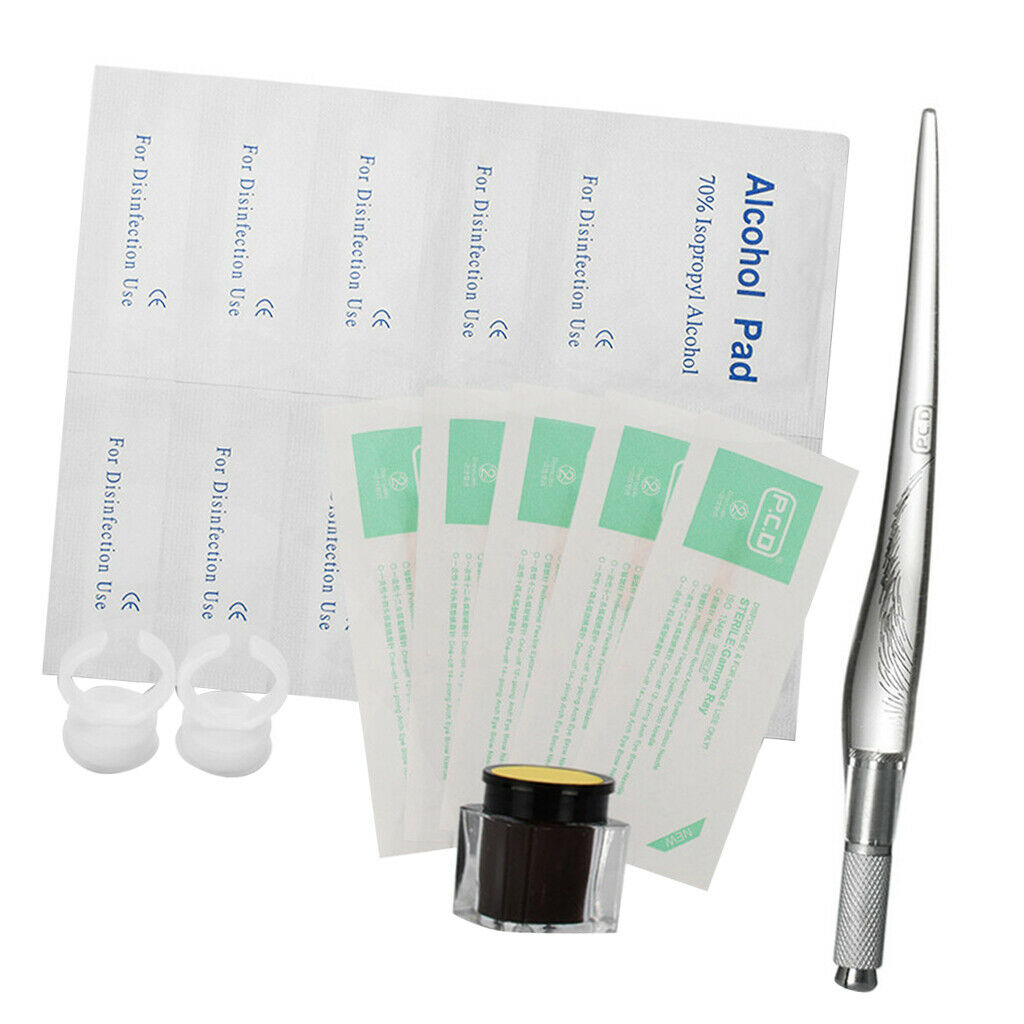 Permanent Makeup Kit Tattoo Pen Needles Pigment Ink Holder Finger Rings Caps