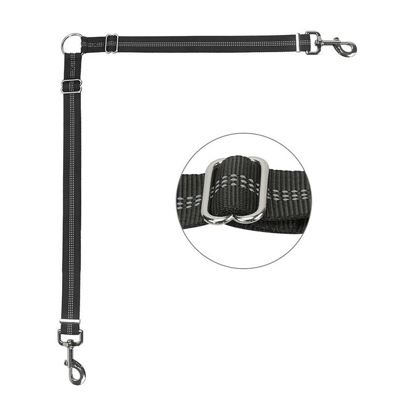 1x Reflective Coupler Double Dog Collar Lead 2Pet Dogs Walking Splitter Leash HN