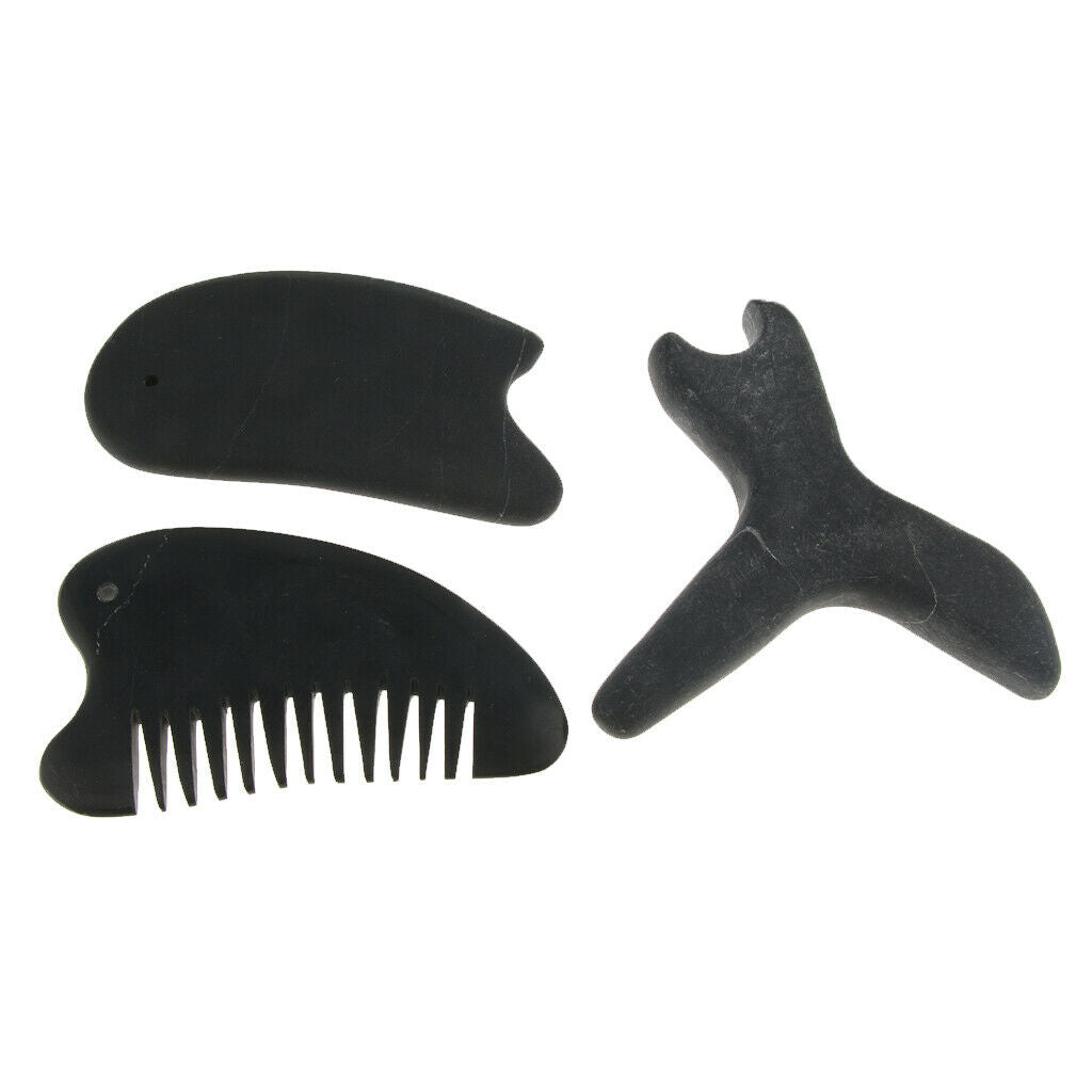 3 Pieces Stone Gua Sha Scraping Tool Guasha Massage Board Scraper Black