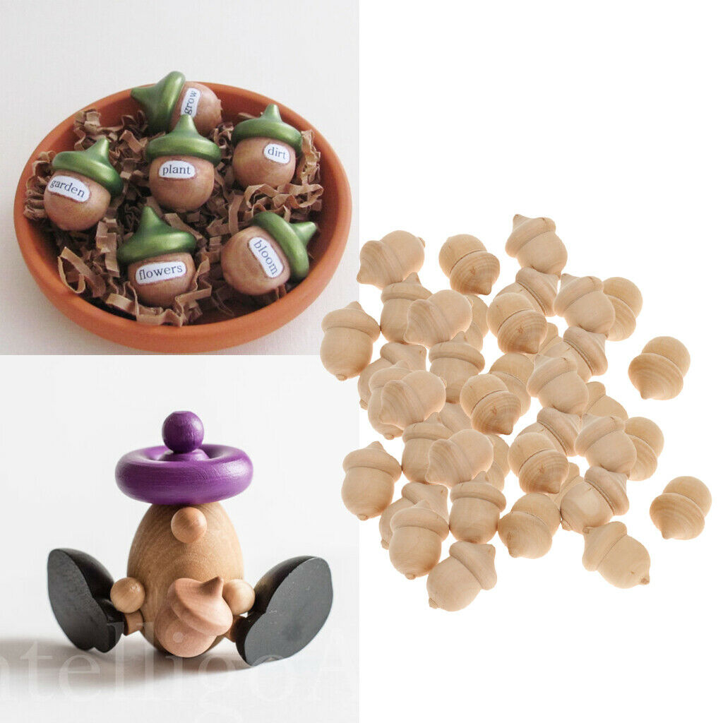 c50 Pieces Natural Wood Acorn DIY Natural Wooden Acorn for Arts Crafts Kid