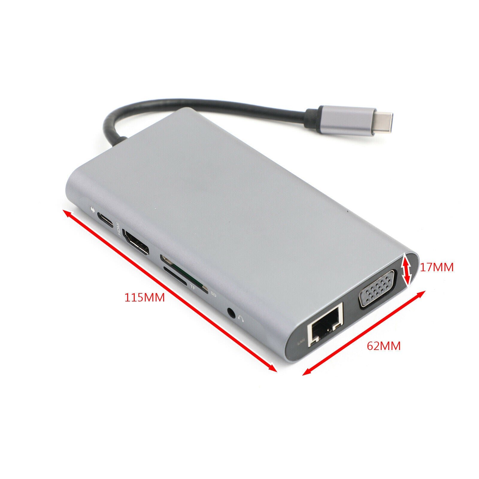 10-in-1 USB C HUB Type-C to USB3.0x3+4K HDMI+TF+RJ45+PD+3.5mm+VGA Adapter Dock