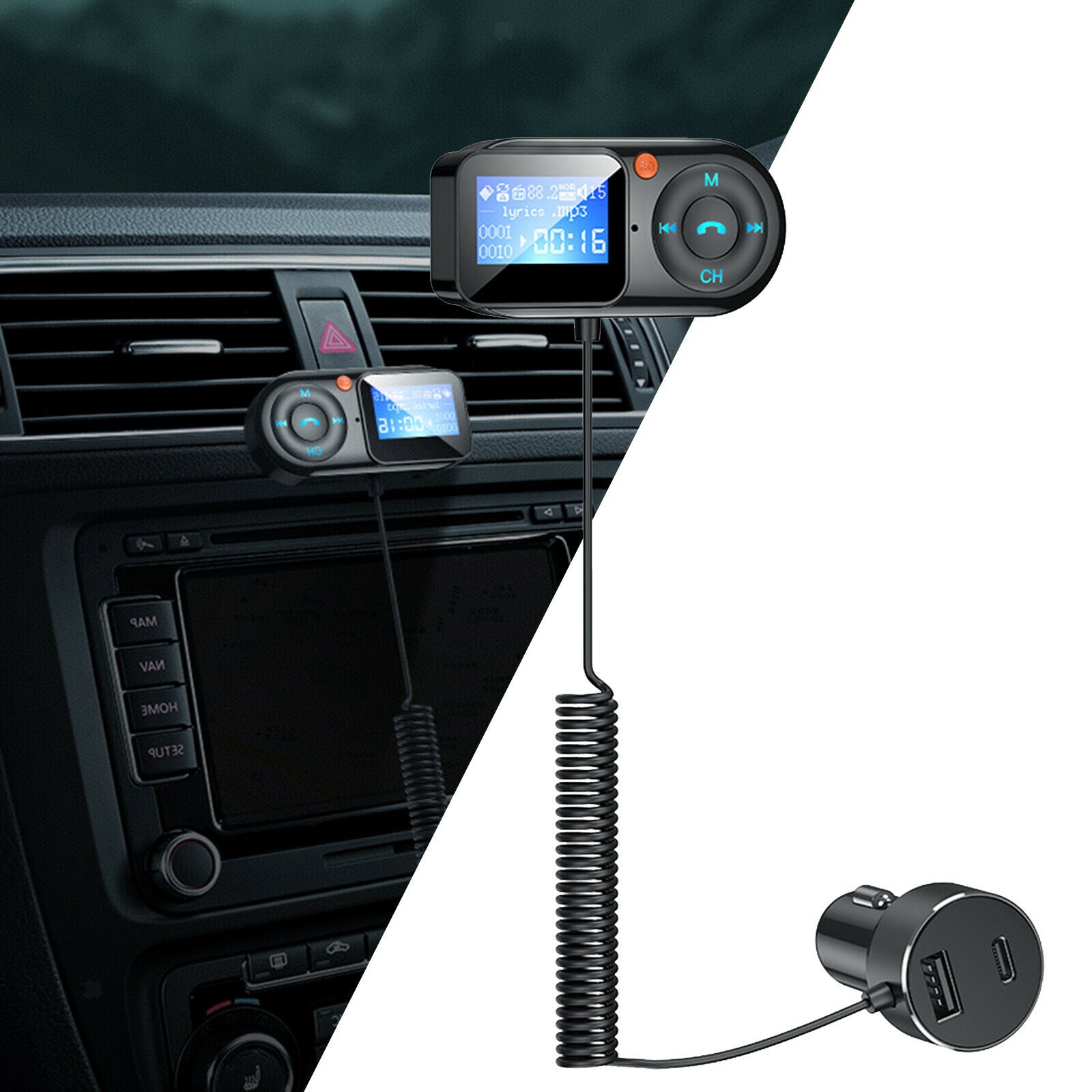 1.3" Wireless Bluetooth Car FM Transmitter   TF Card Audio Receiver