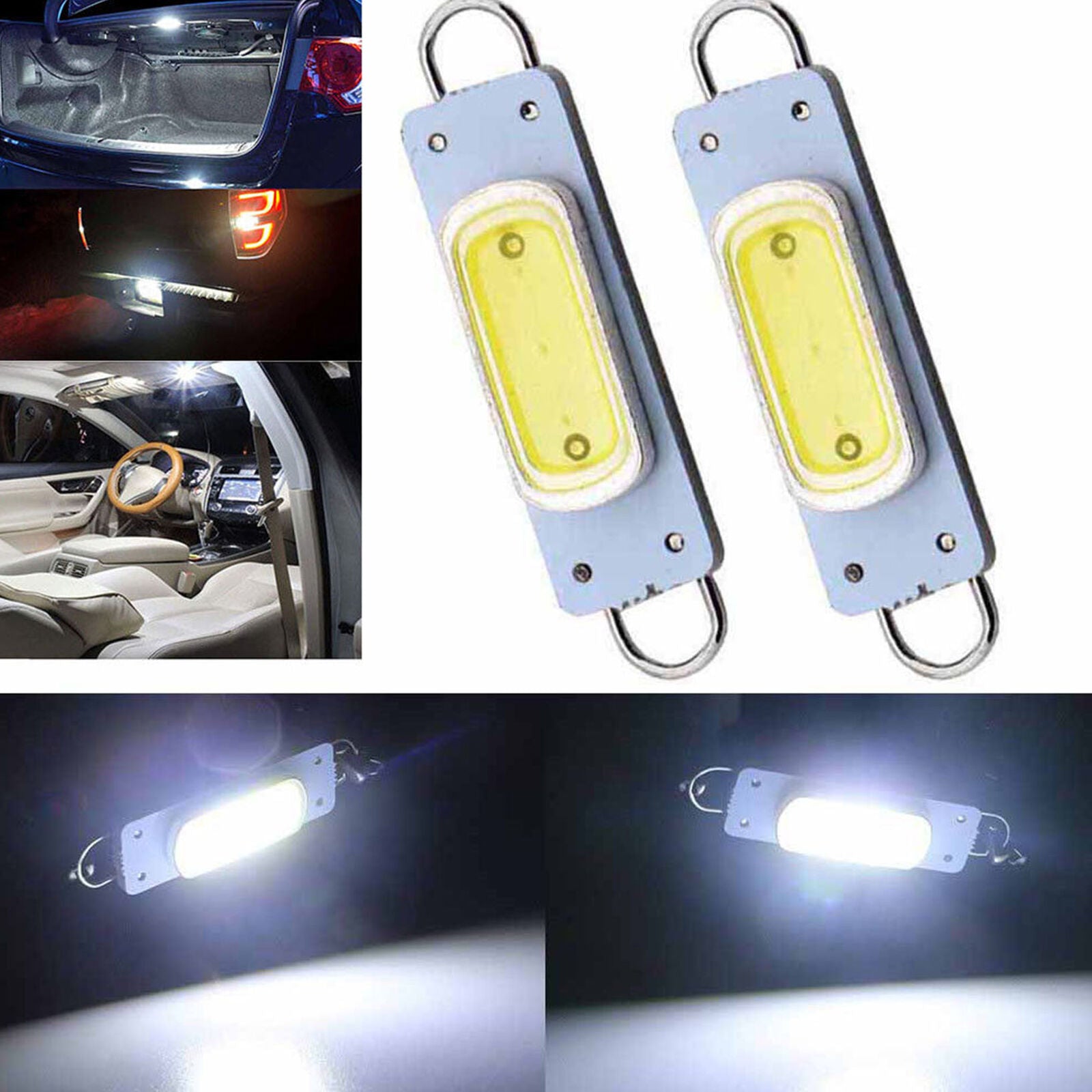 2x Super White 44mm COB Rigid Loop Festoon LED Light Bulb 561 562 567 564 212-2