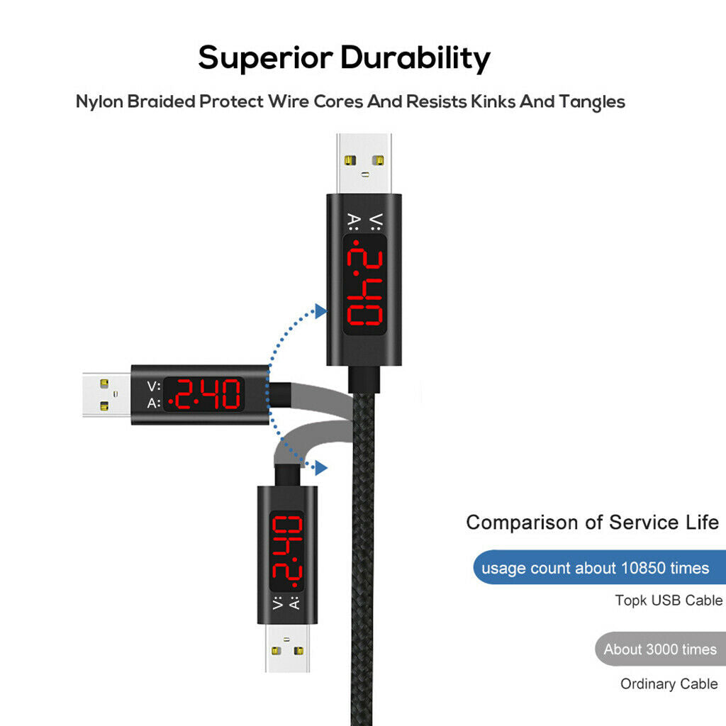Smart Voltage and Current USB Charger Cable 3' for Android Phone Black
