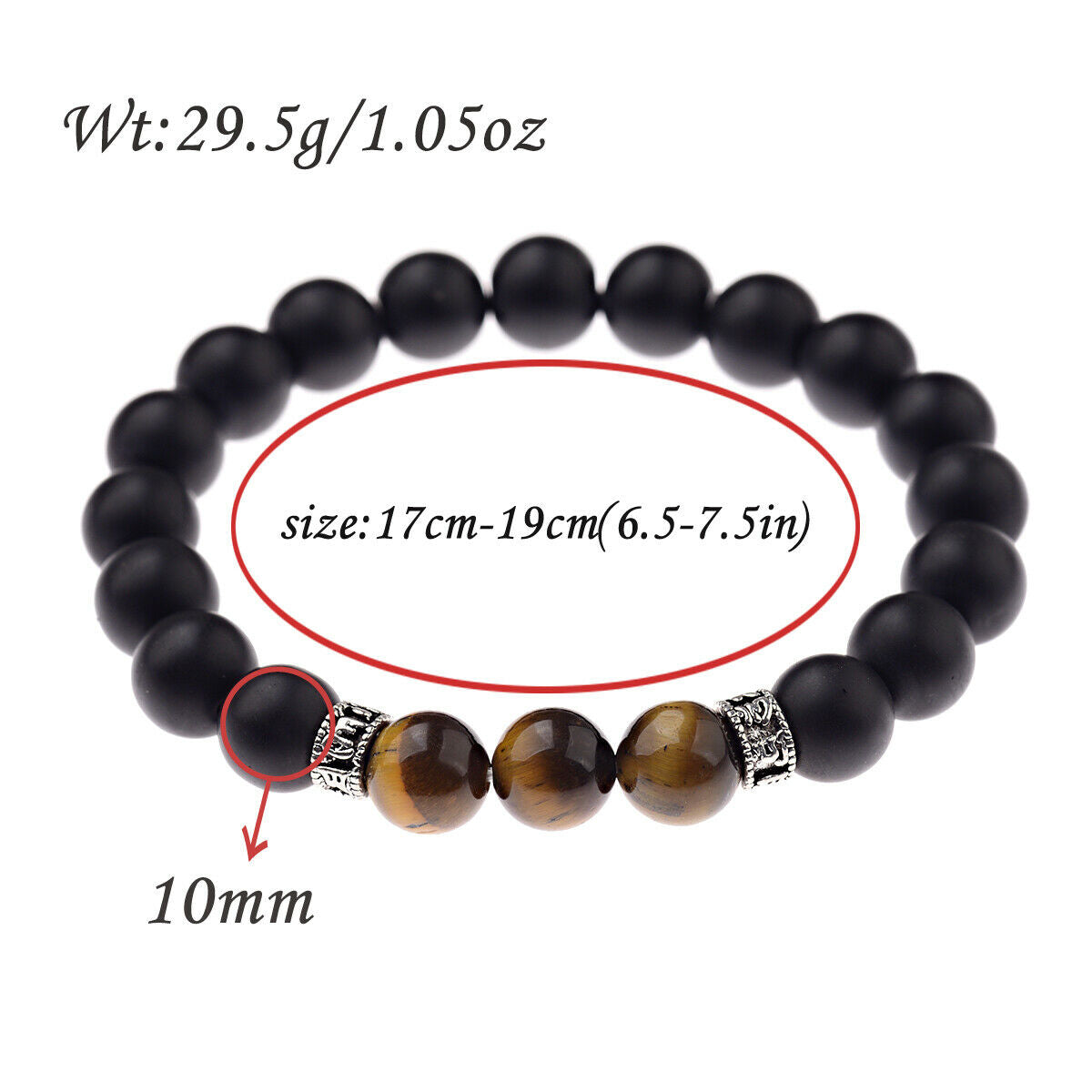 Hot Men's Fashion Black Onyx Stone Tiger Eye Sanskrit Beads Cuff Charm Bracelets