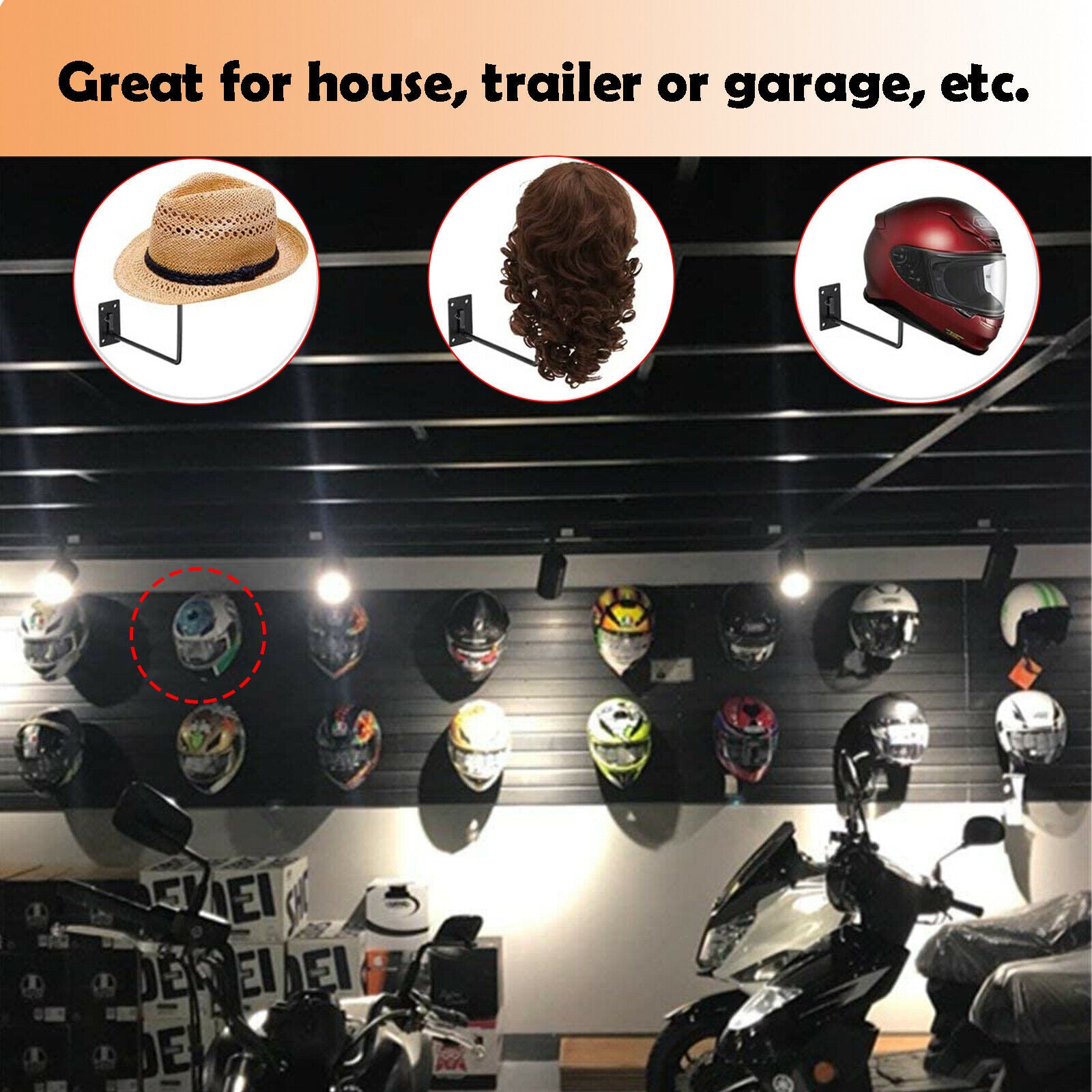 15Pcs Wall-mounted Metal Helmet Holder Stand Rack Hanger for Hat Black
