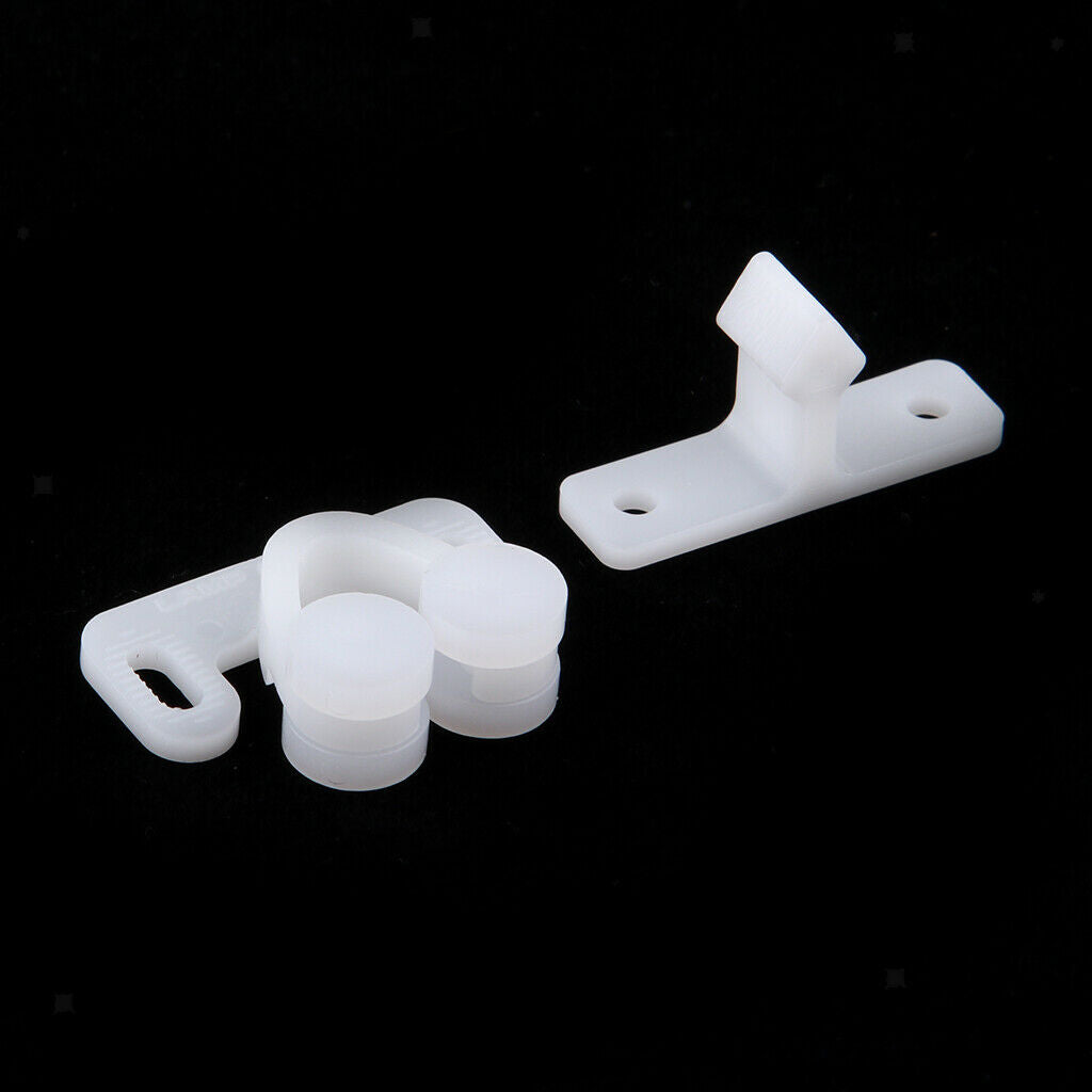White Plastic Twin Double Ball Roller Catches Closet Door Latch Hardware