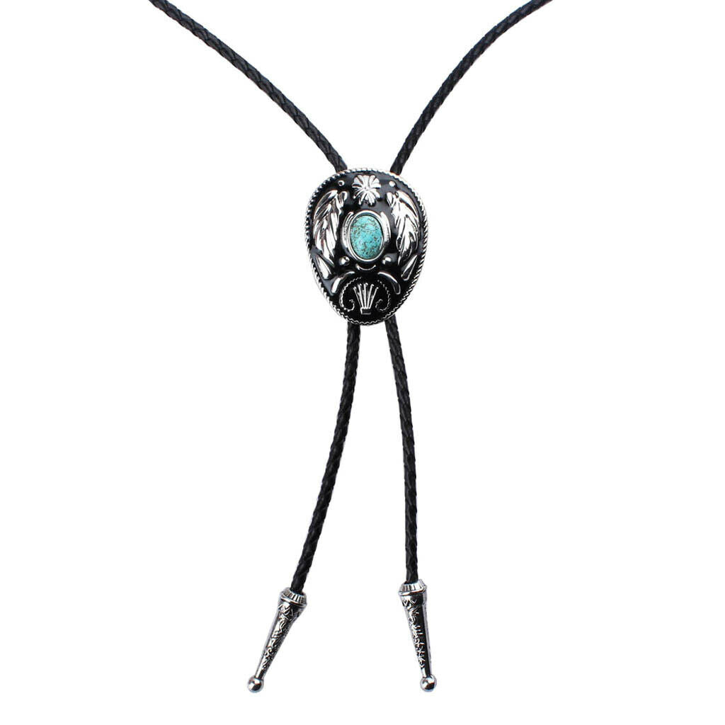 West Cowboy Natural Turquoise Enamel Floral Rodeo Bolo Tie Leather Necktie