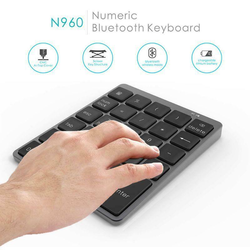 Aluminum Alloy 28 Keys Wireless Bluetooth-compatible Numeric Keypad Ultra-thin