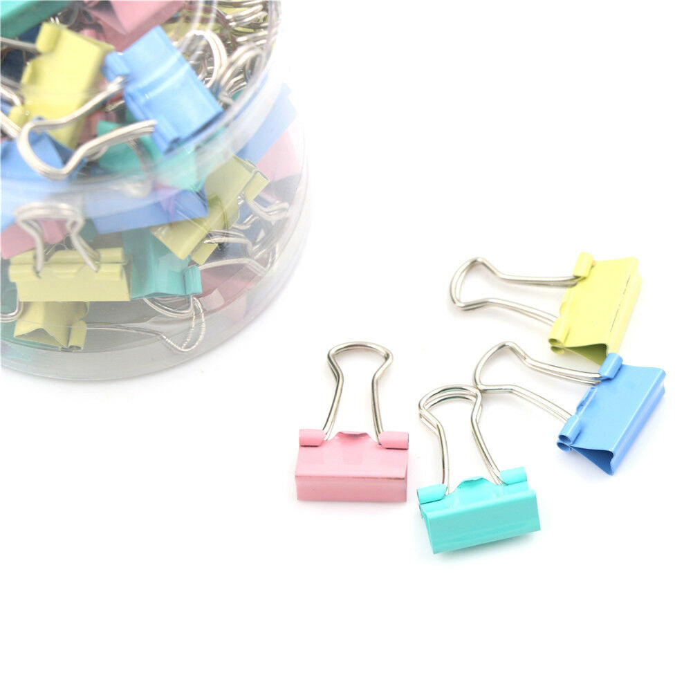 60Pcs 15mm Colorful Metal Binder Clips File Paper Clip Holder Office Supplies WF