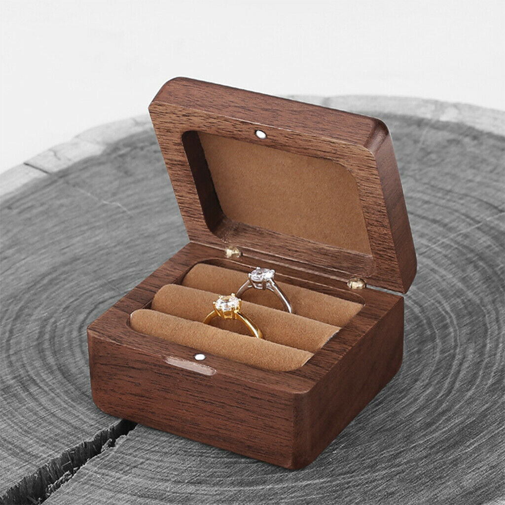 Deluxe Square Walnut Wood Engagement Rings Box Wedding Rings Storage Gifts