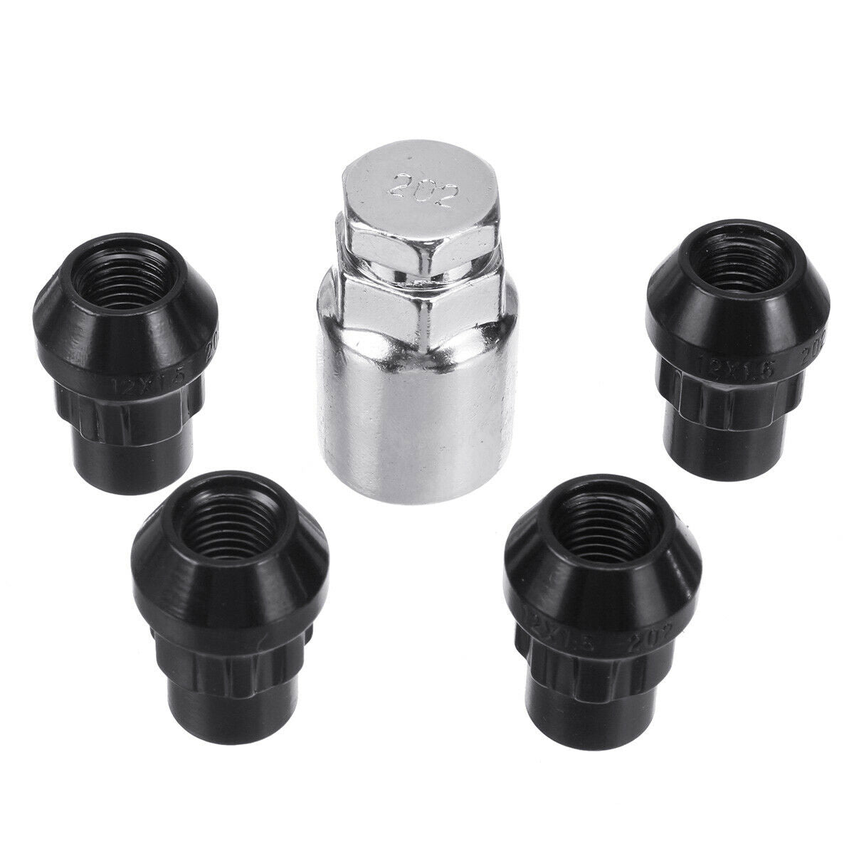 4pc M12 x 1.5 Locking Wheel Nuts Tapered Seat Black Inc Key For Ford Focus