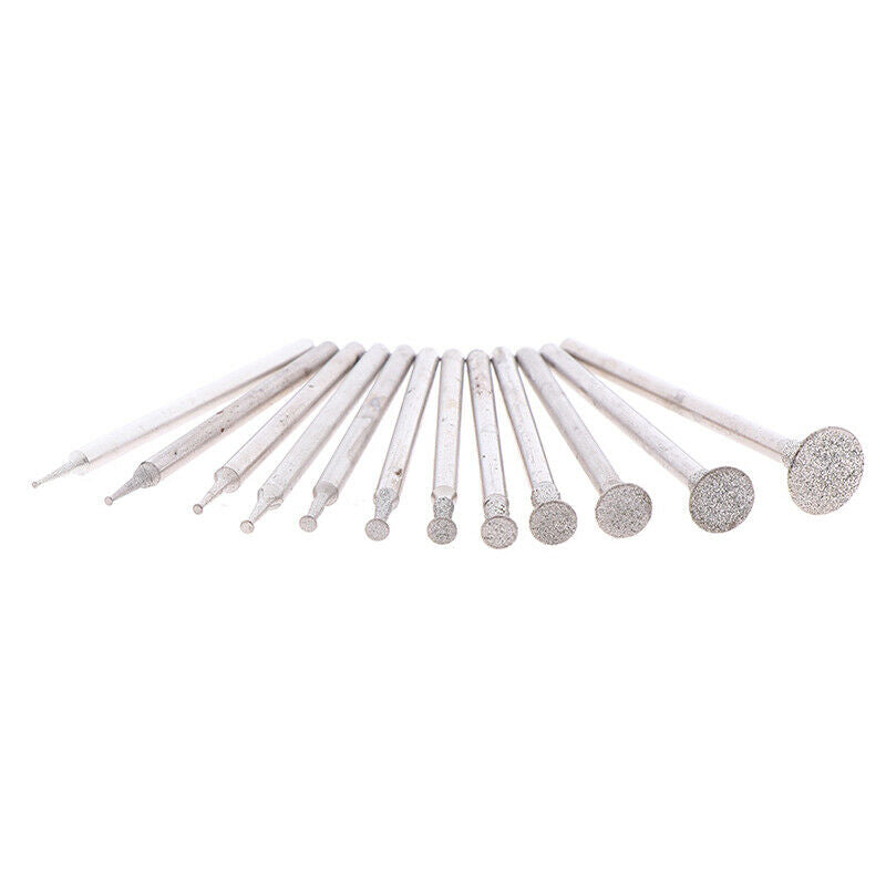 12Pcs Drill Diamond Grinding Head Bur 2.3mm Jade Stone Carve Polish Engra.l8