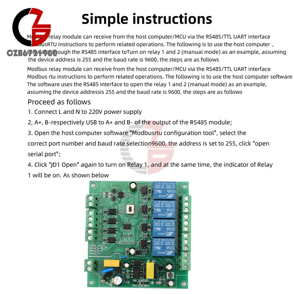 AC220V RTU 4-Way Relay Module Module Isolation Sensor Control  RS485/TTL UART