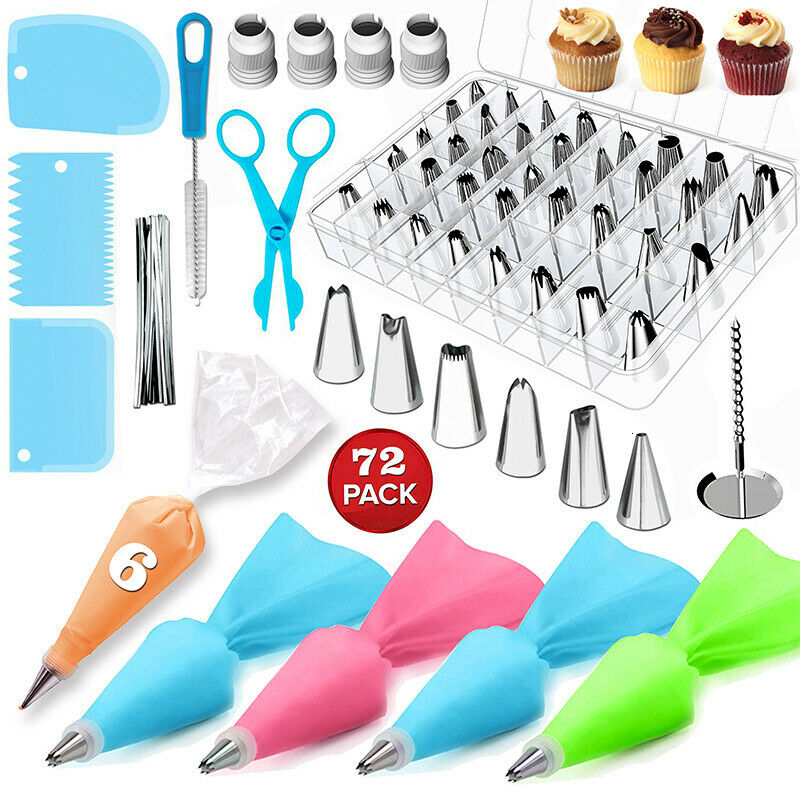 72Pcs Cake Decorating Set Kit Tips Pastry Bags Nozzles Bakery Supplies Tool