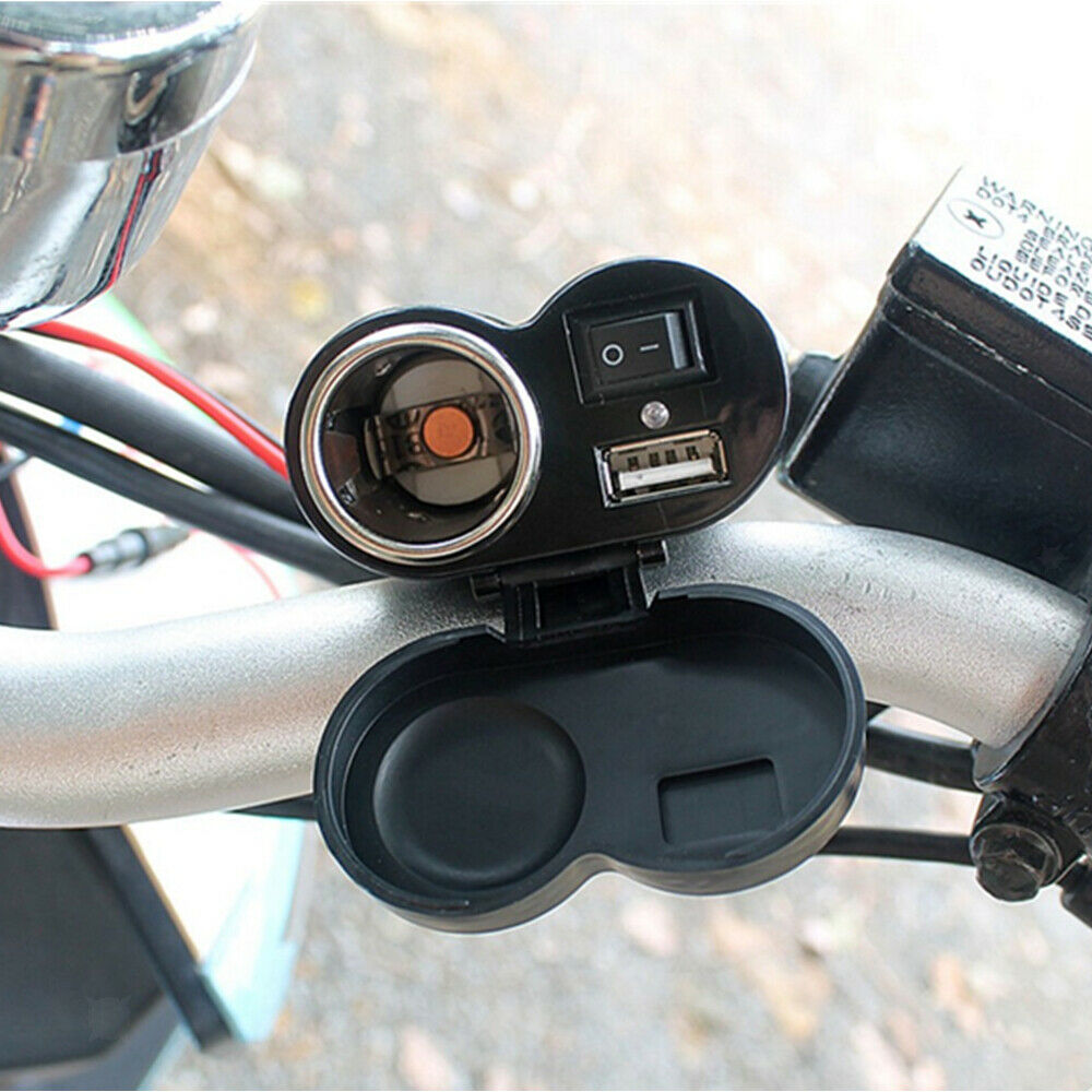Motorcycle Scooter Handlebar Mounted Cigarette Lighter Power Port Charger