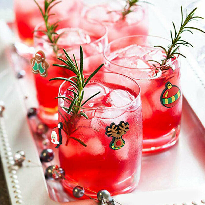 12PCS Silicone Cup Stickers Wine Cup Marker Sucker Christmas Tree Party Decor