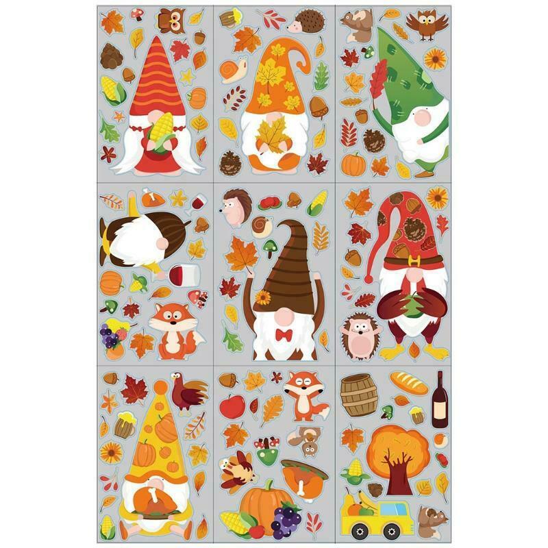 9 Pcs Thanksgiving Gnome Window Cling Stickers Maple Leaf Corn Harvest Festival