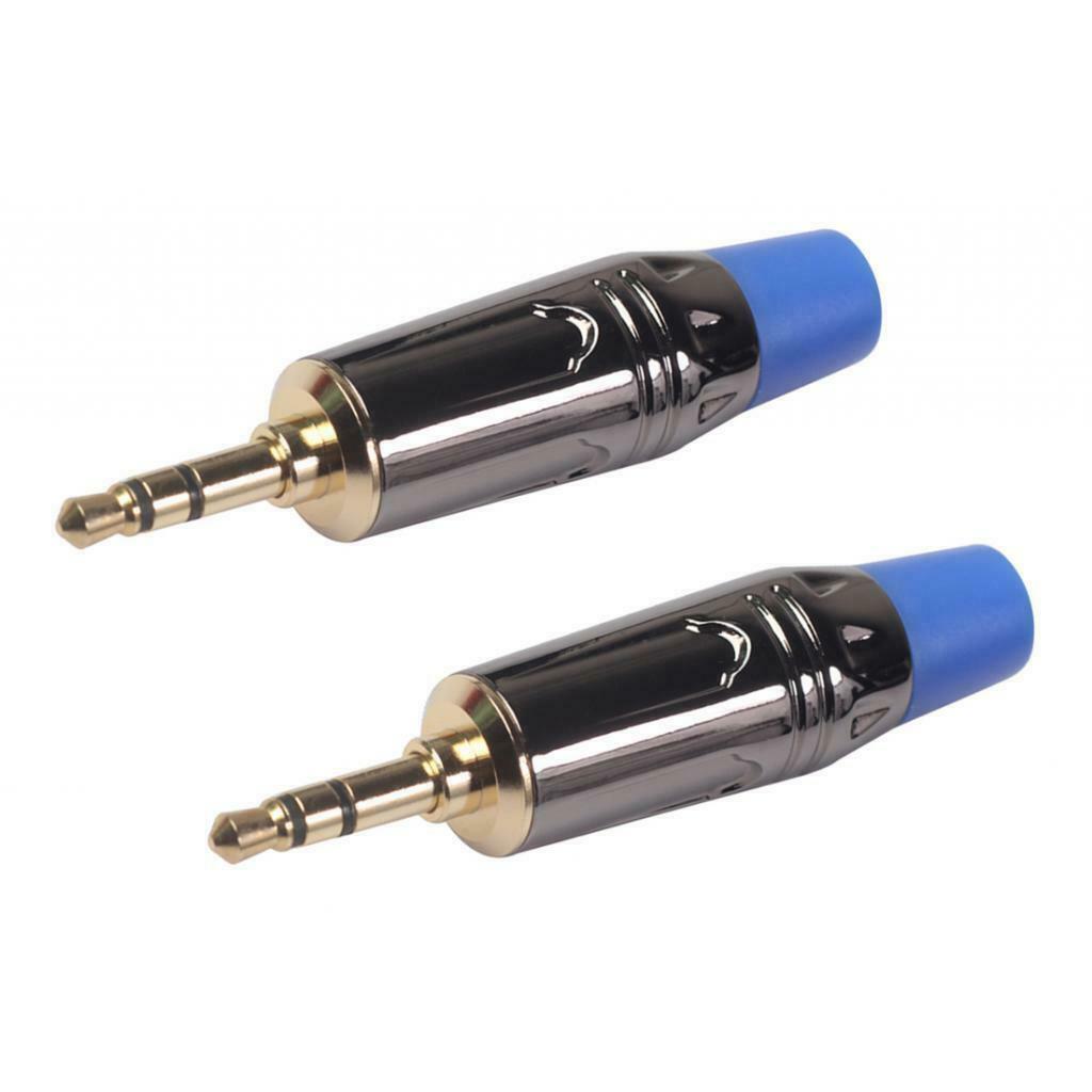 2Pieces 3.5mm Stereo   Male Solder Plug DIY Earphone Audio Adapter Blue