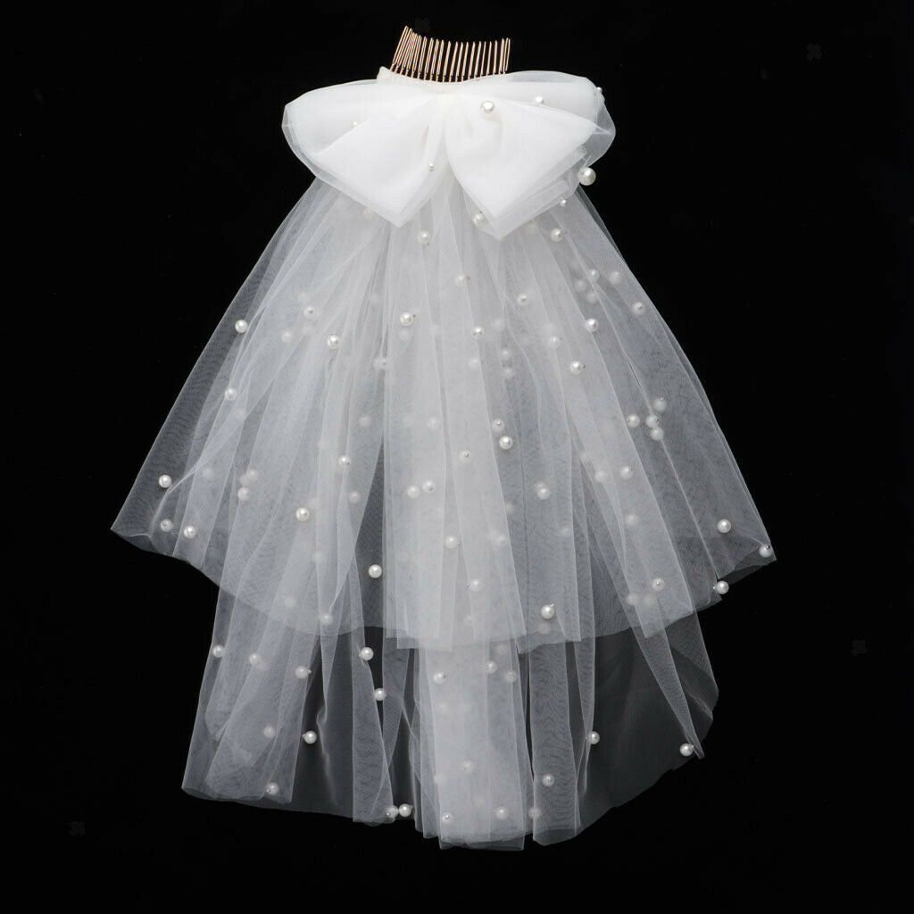 Wedding Veil Comb Bridal Cathedral Veil with Pearls - 2 Tier Drop Veil Wedding
