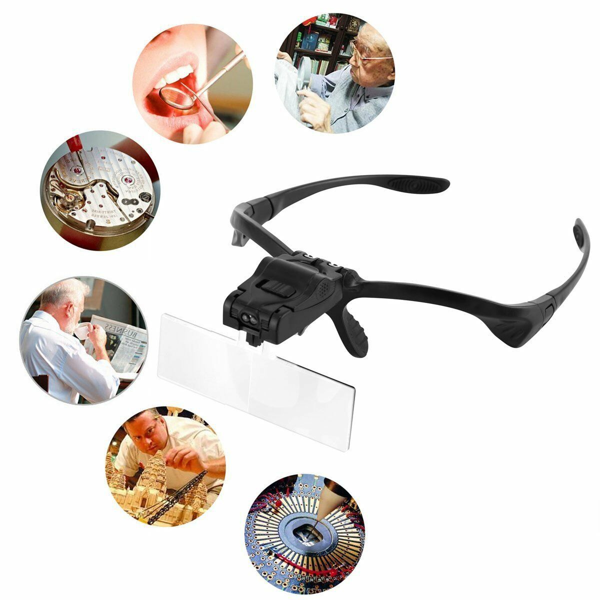 5-Lens 1.0X 3.5X Bracket Headband Magnifier Magnifying Glasses 2 LED Eye Loupe