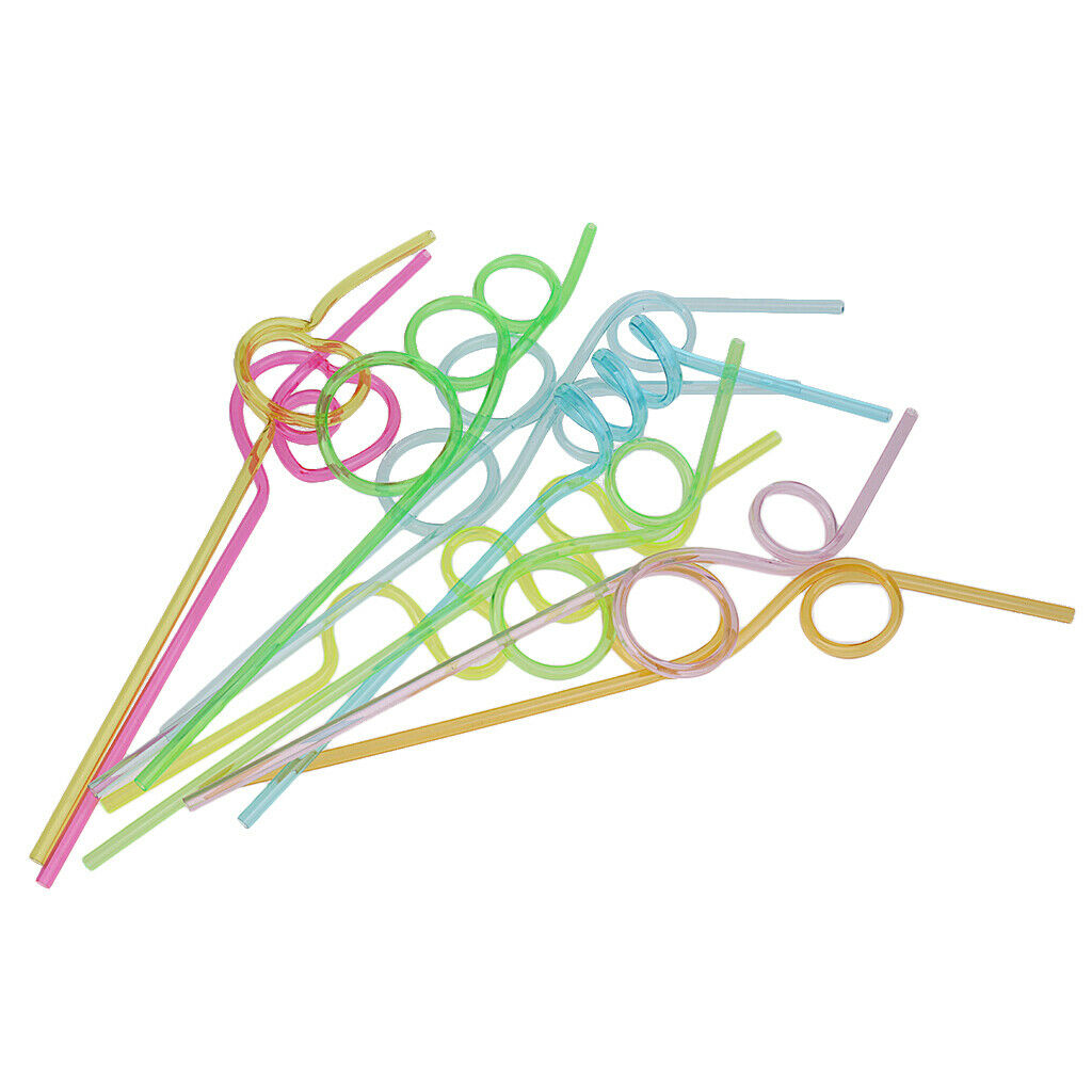 10x Kids Fun Crazy Curly Birthday Party Drinking Novelty Reusable Straws