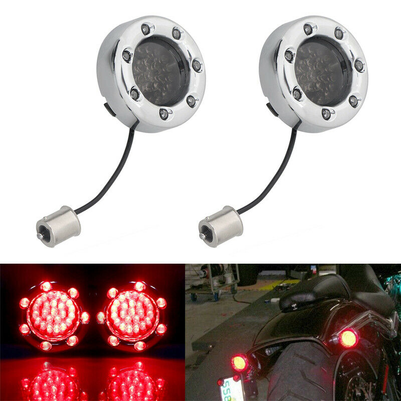 2pc Chrome Motorcycle Bike LED Turn Red Signal Lamp Tail Indicator Blinker Light