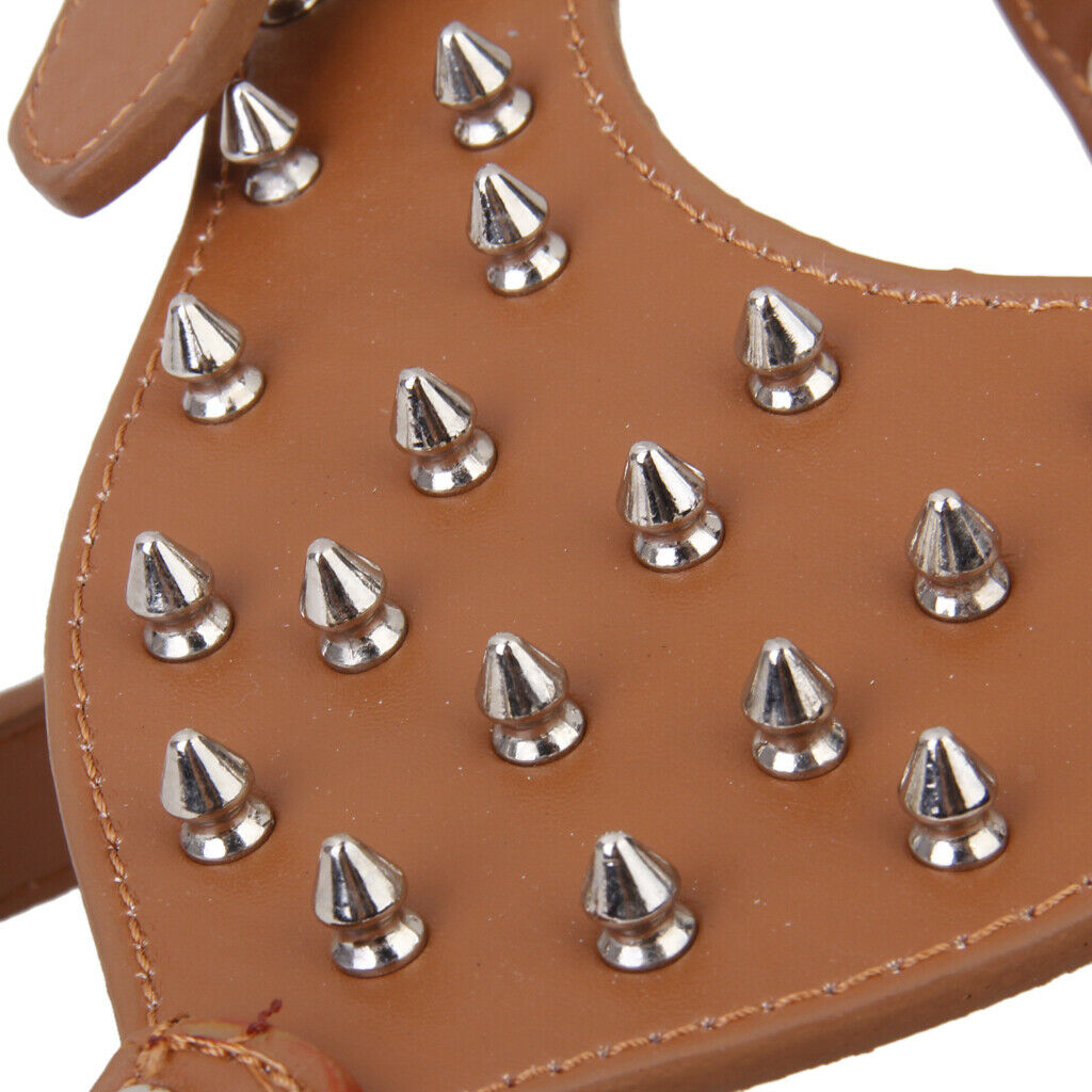 Studded Rivets PU Leather Pet DOG Walking Collar Harness Adjustable Brown