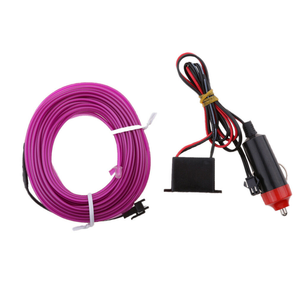 5M Neon LED Light Car Glow EL Wire Strip Rope Tube + Inverter - Purple