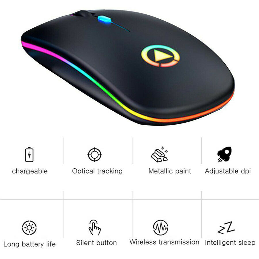 2.4GHz Wireless Mouse Cordless Mice USB Rechargeable For PC Laptop Smart TV