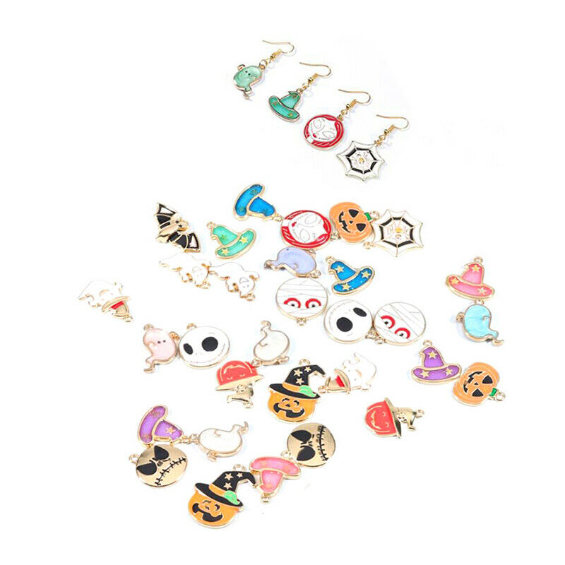 10Pcs Halloween Bat Pumpkin Mix Style Enamel Charms Pendant DIY Jewelry Mak FG